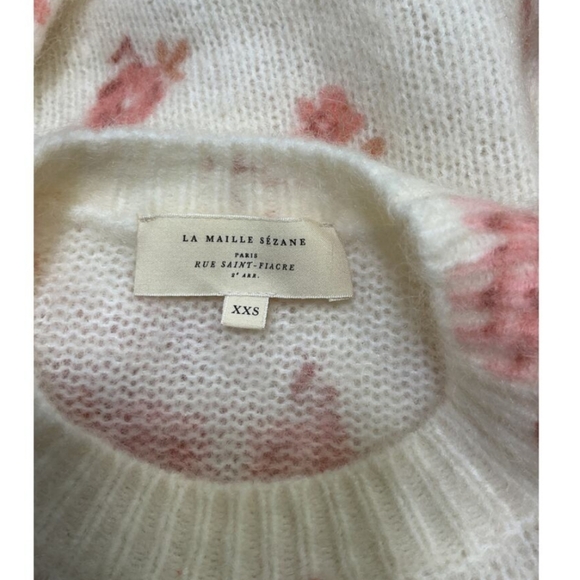 SÉZANE Eloisa Kid Mohair Pink Floral Cream Jumper Like New XXS - Picture 7 of 10